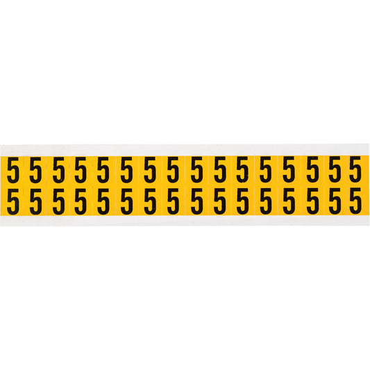 Brady Individual Number and Letter Labels, 5, 5/8" H, Black on Yellow
