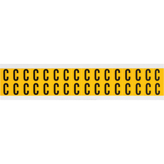 Brady Individual Number and Letter Labels, C, 5/8" H, Black on Yellow