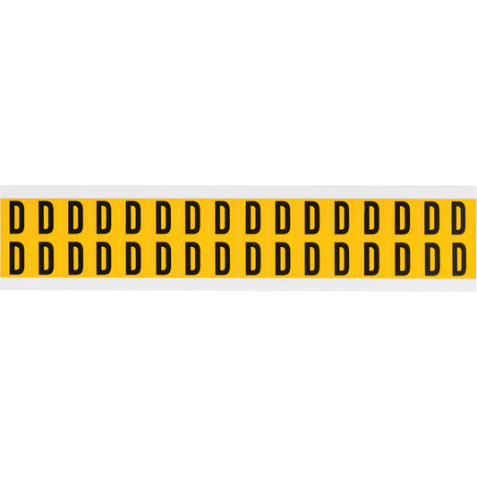 Brady Individual Number and Letter Labels, D, 5/8" H, Black on Yellow