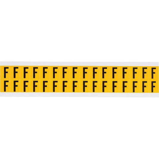 Brady Individual Number and Letter Labels, F, 5/8" H, Black on Yellow
