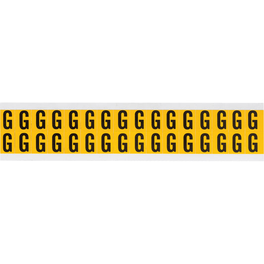Brady Individual Number and Letter Labels, G, 5/8" H, Black on Yellow