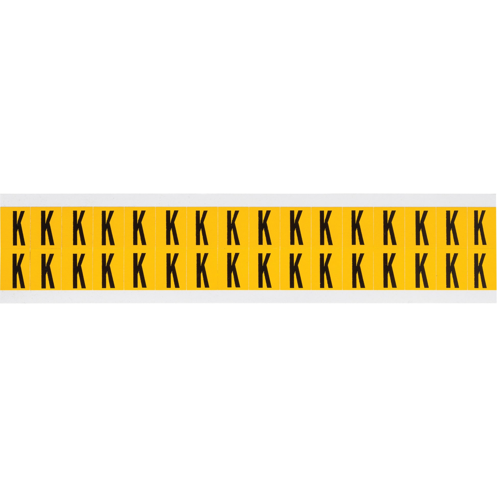 Brady Individual Number and Letter Labels, K, 5/8" H, Black on Yellow
