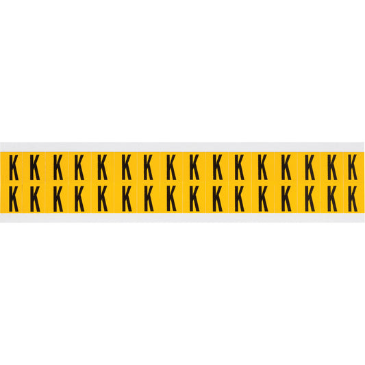 Brady Individual Number and Letter Labels, K, 5/8" H, Black on Yellow