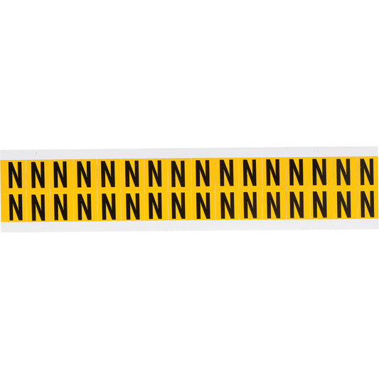 Brady Individual Number & Letter Labels, N, 5/8" H, Black on Yellow