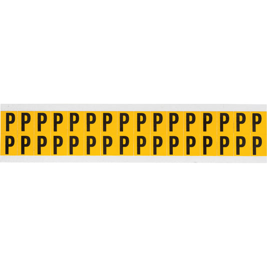 Brady Individual Number & Letter Labels, P, 5/8" H, Black on Yellow