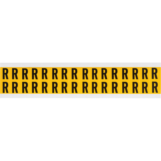 Brady Individual Number & Letter Labels, R, 5/8" H, Black on Yellow