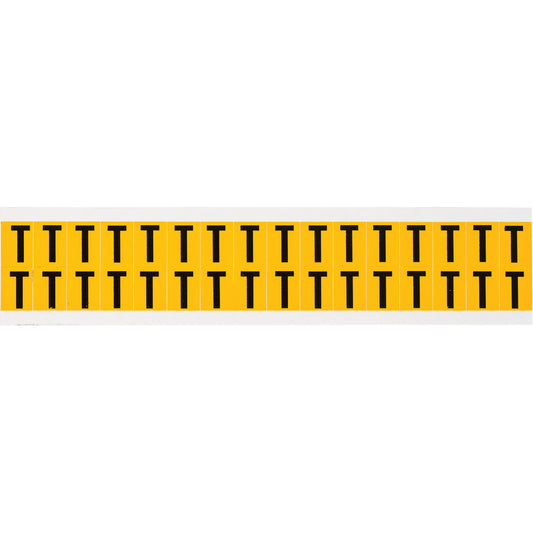 Brady Individual Number & Letter Labels, T, 5/8" H, Black on Yellow