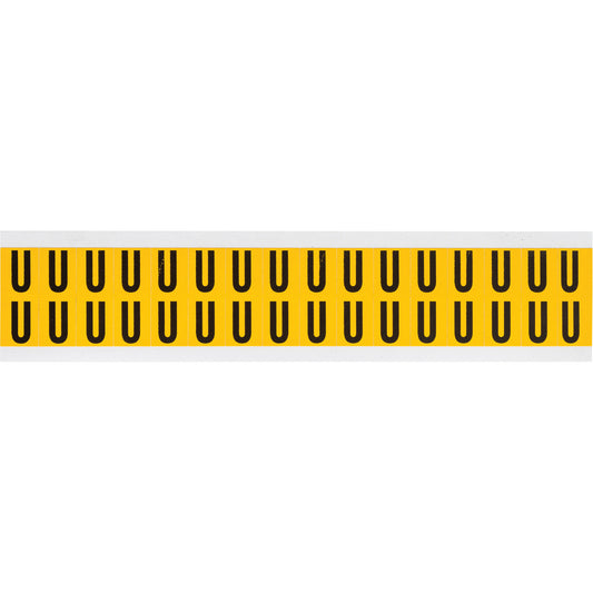Brady Individual Number & Letter Labels, U, 5/8" H, Black on Yellow