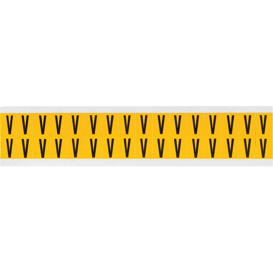 Brady Individual Number & Letter Labels, V, 5/8" H, Black on Yellow