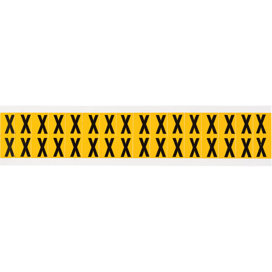 Brady Individual Number & Letter Labels, X, 5/8" H, Black on Yellow