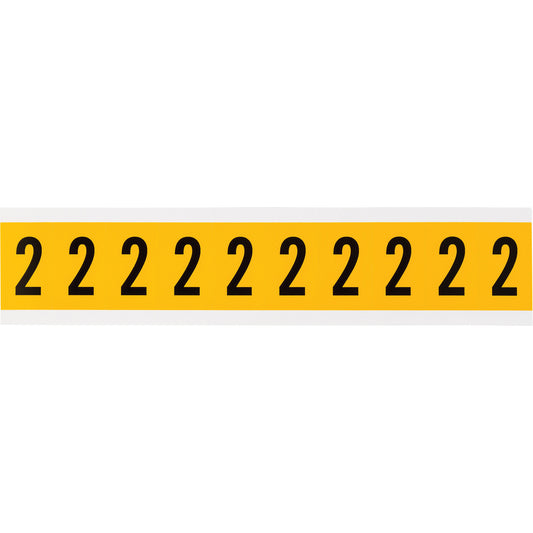 Brady Individual Number and Letter Labels, 2, 1" H, Black on Yellow