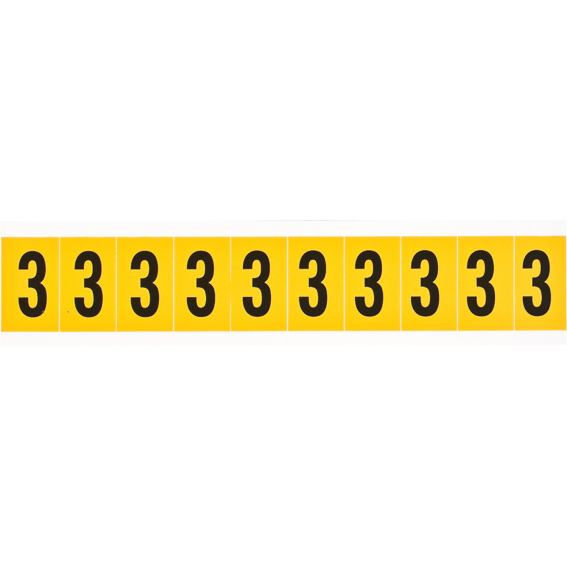 Brady Individual Number and Letter Labels, 3, 1" H, Black on Yellow