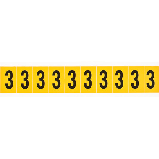 Brady Individual Number and Letter Labels, 3, 1" H, Black on Yellow