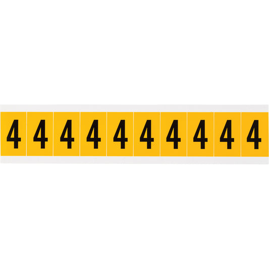 Brady Individual Number and Letter Labels, 4, 1" H, Black on Yellow