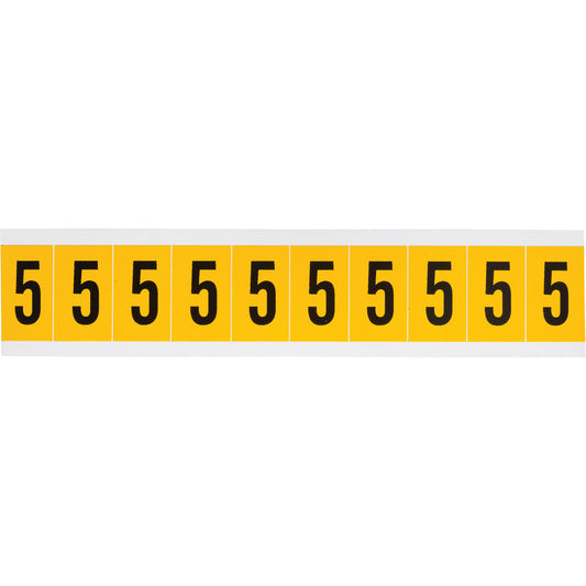 Brady Individual Number and Letter Labels, 5, 1" H, Black on Yellow