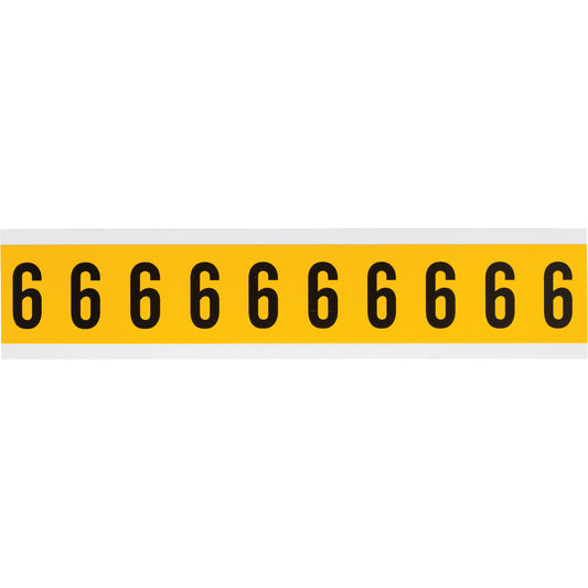 Brady Individual Number and Letter Labels, 6, 1" H, Black on Yellow
