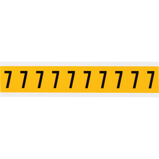 Brady Individual Number and Letter Label, 7, 1" H, Black on Yellow