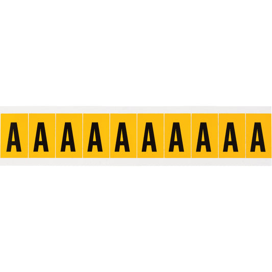 Brady Individual Number and Letter Labels, A, 1" H, Black on Yellow