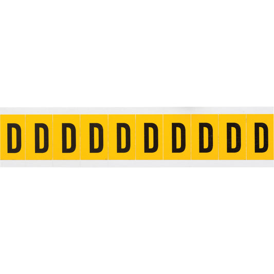 Brady Individual Number and Letter Labels, D, 1" H, Black on Yellow