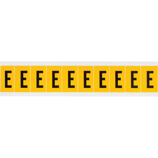 Brady Individual Number and Letter Labels, E, 1" H, Black on Yellow