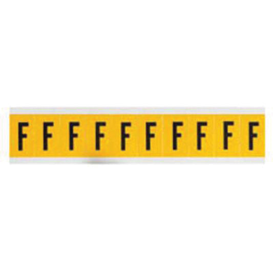 Brady Individual Number and Letter Labels, F, 1" H, Black on Yellow