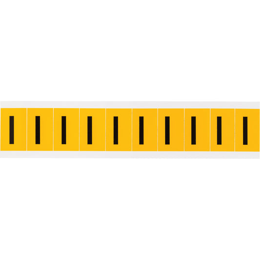 Brady Individual Number and Letter Labels, I, 1" H, Black on Yellow