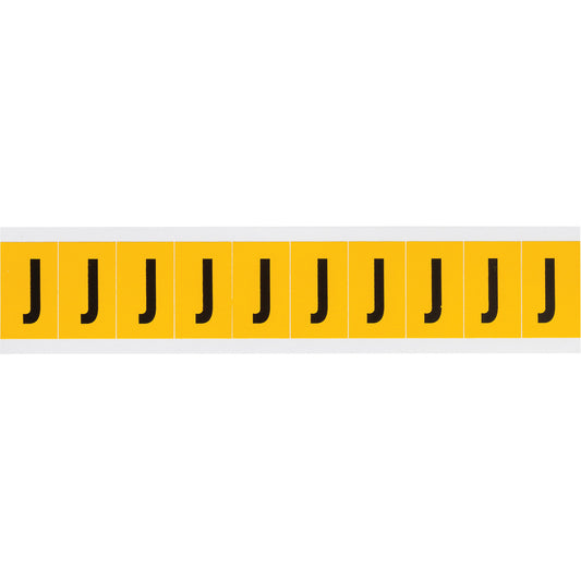Brady Individual Number and Letter Labels, J, 1" H, Black on Yellow