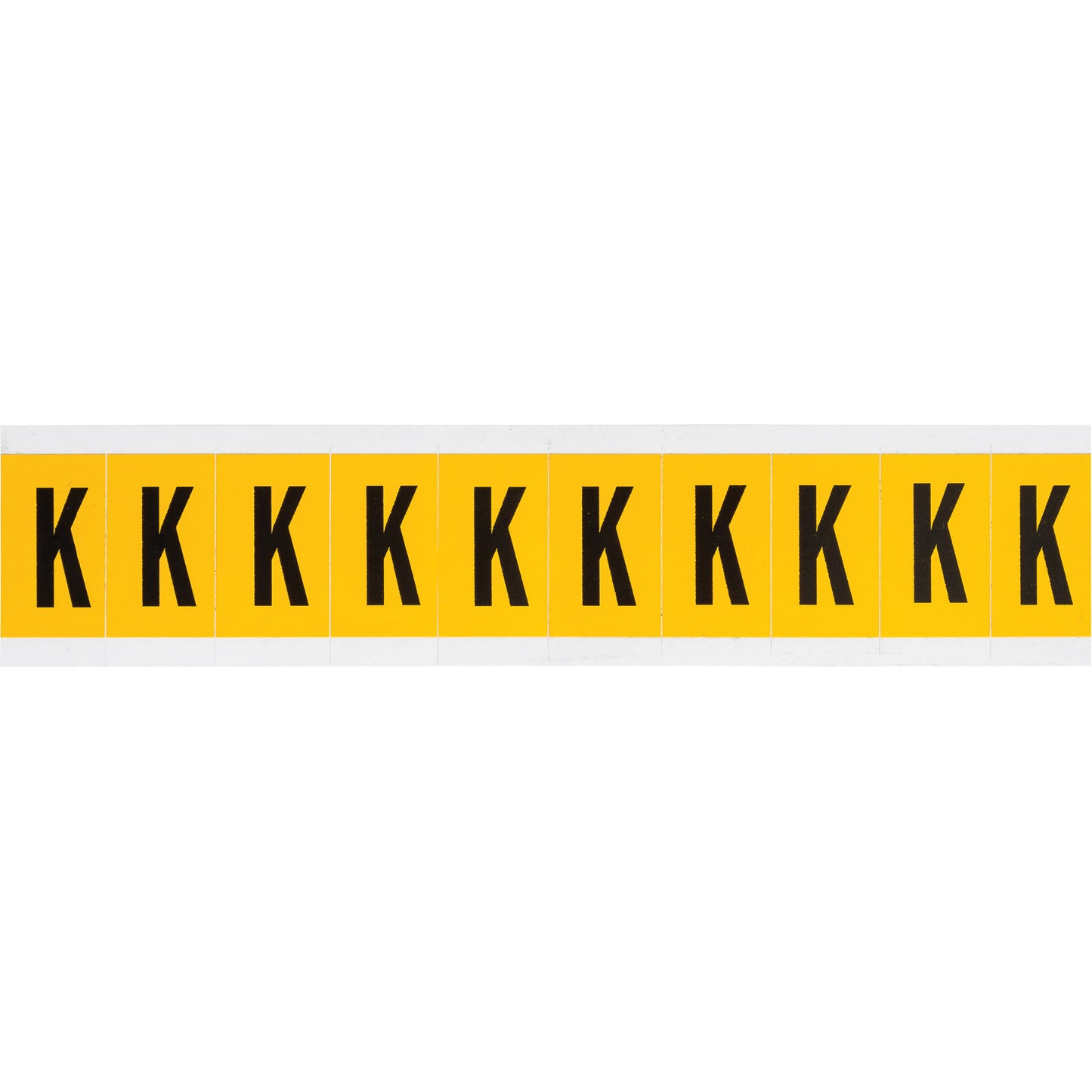 Brady Individual Number and Letter Labels, K, 1" H, Black on Yellow