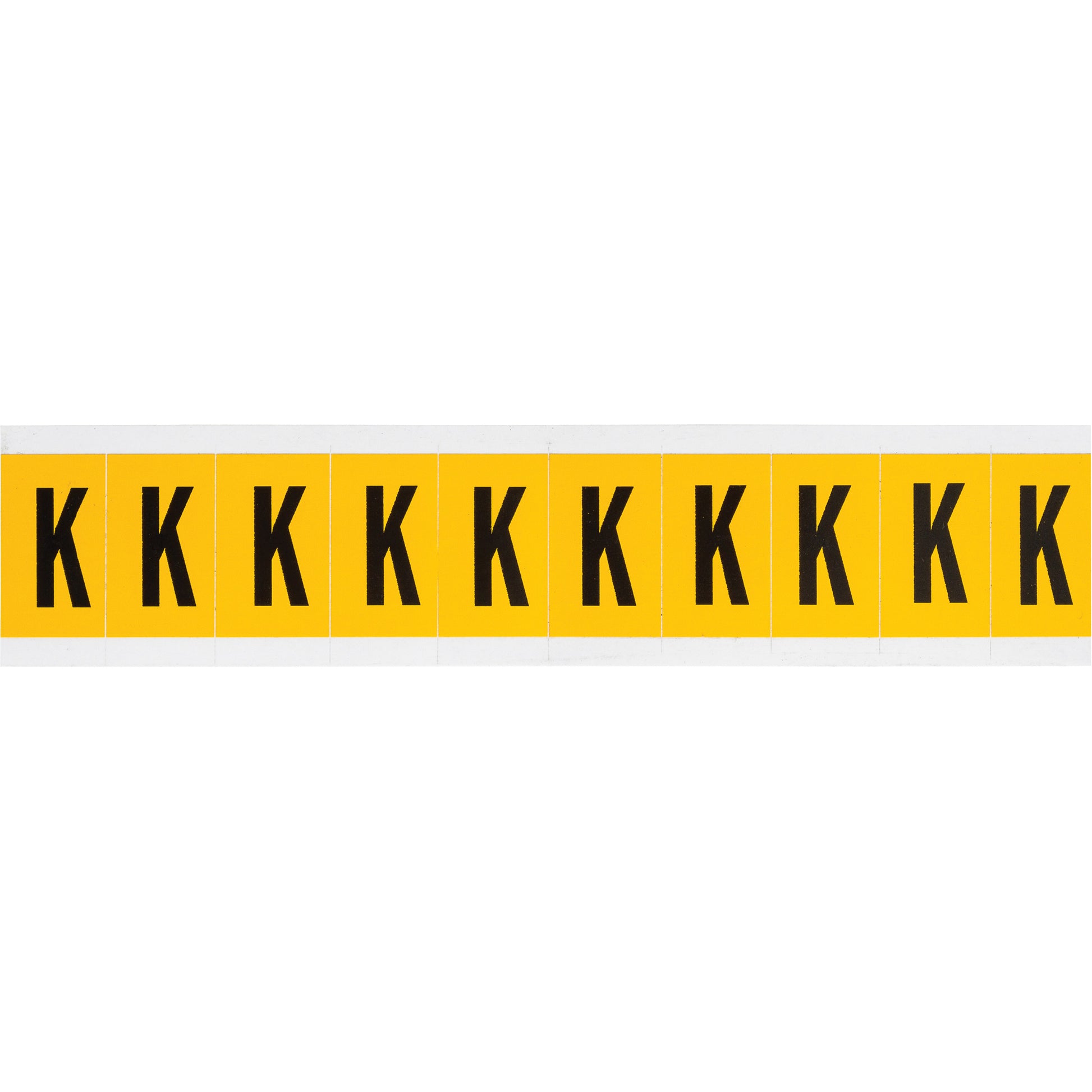 Brady Individual Number and Letter Labels, K, 1" H, Black on Yellow