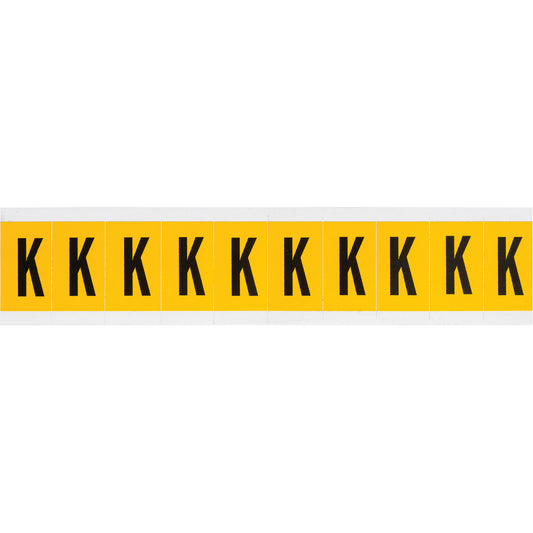 Brady Individual Number and Letter Labels, K, 1" H, Black on Yellow