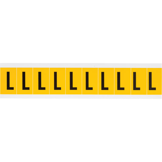 Brady Individual Number and Letter Labels, L, 1" H, Black on Yellow
