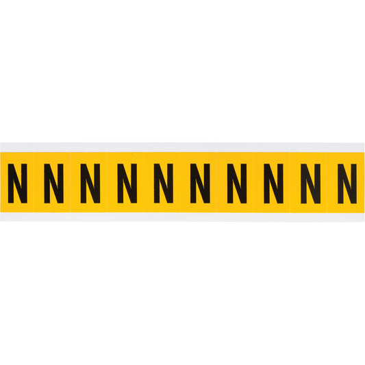 Brady Individual Number & Letter Labels, N, 1" H, Black on Yellow