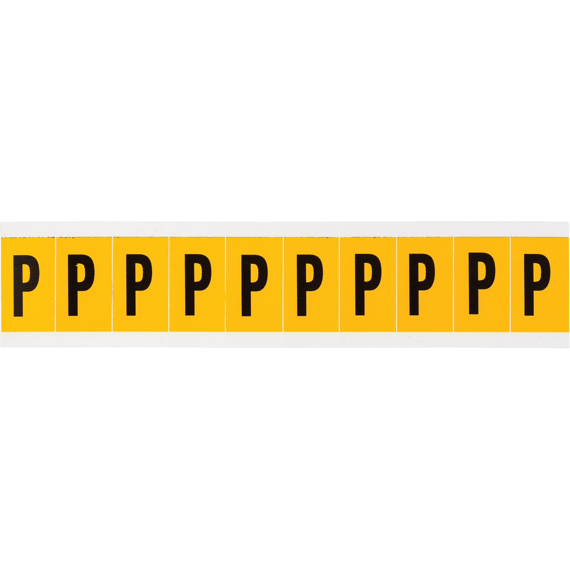 Brady Individual Number & Letter Labels, P, 1" H, Black on Yellow