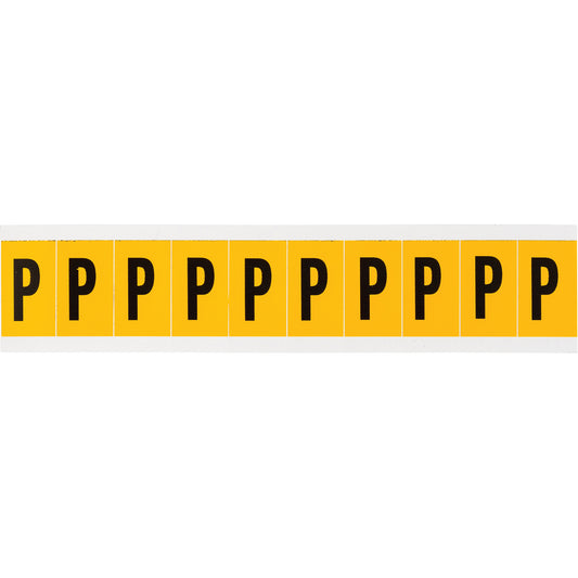 Brady Individual Number & Letter Labels, P, 1" H, Black on Yellow