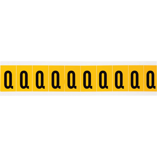 Brady Individual Number & Letter Labels, Q, 1" H, Black on Yellow