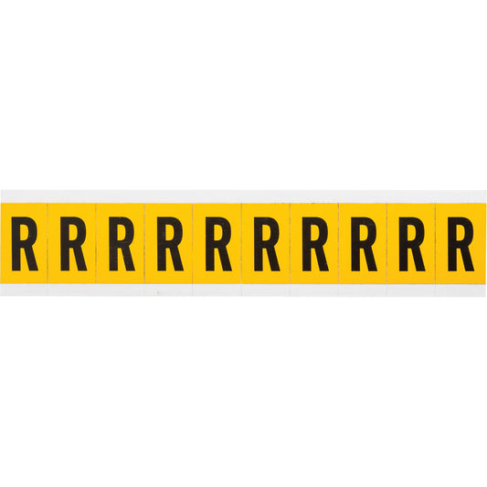 Brady Individual Number & Letter Labels, R, 1" H, Black on Yellow