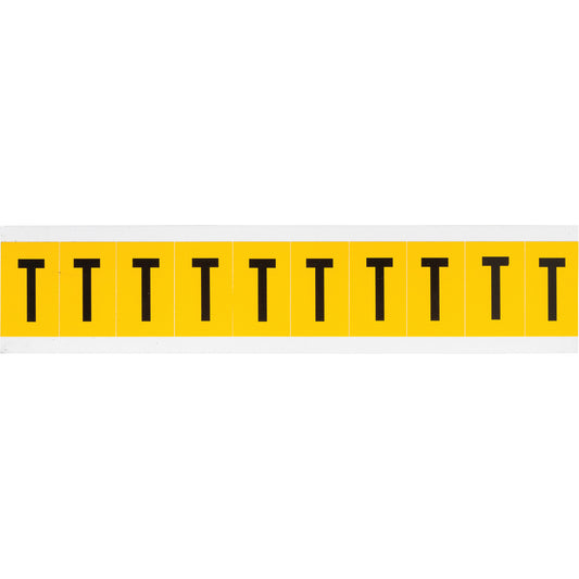 Brady Individual Number & Letter Labels, T, 1" H, Black on Yellow
