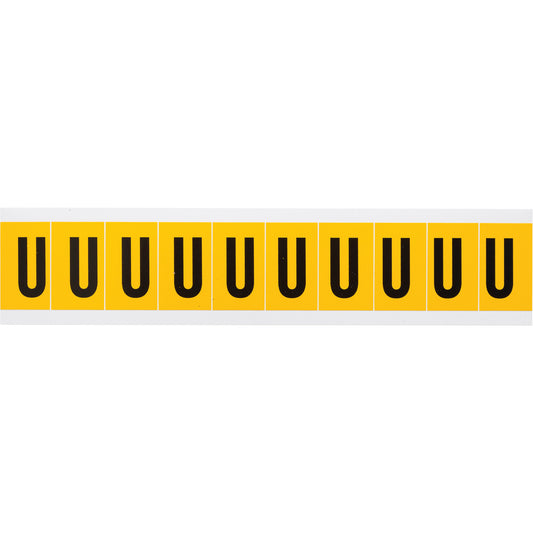 Brady Individual Number & Letter Labels, U, 1" H, Black on Yellow