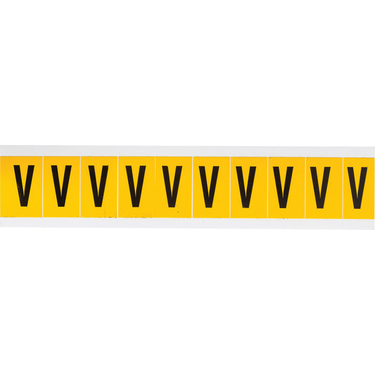 Brady Individual Number & Letter Labels, V, 1" H, Black on Yellow