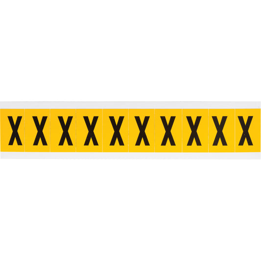 Brady Individual Number & Letter Labels, X, 1" H, Black on Yellow