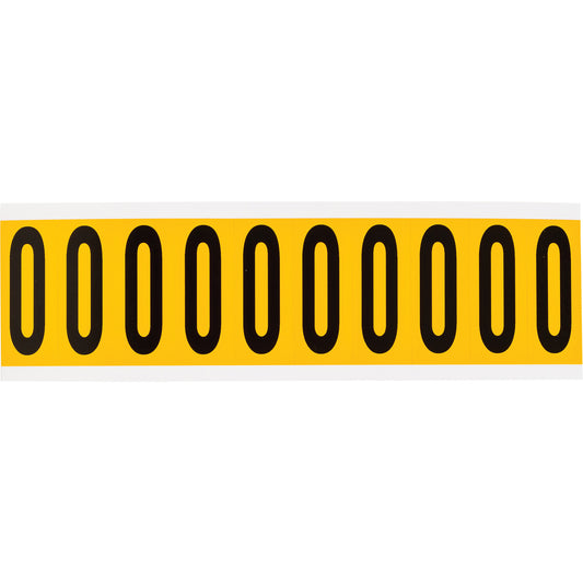 Brady Individual Number and Letter Labels, 0, 2" H, Black on Yellow