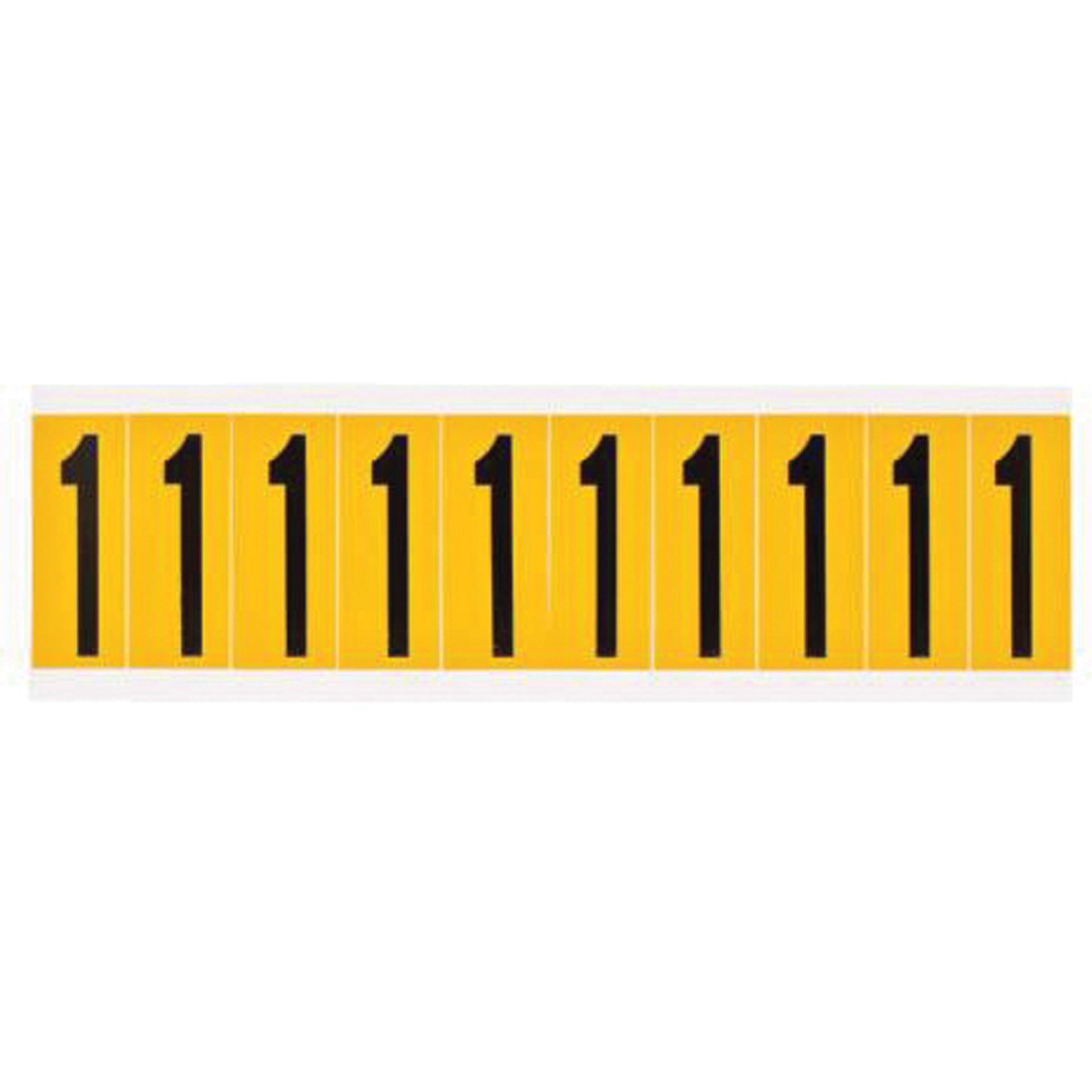 Brady Individual Number and Letter Labels, 1, 2" H, Black on Yellow