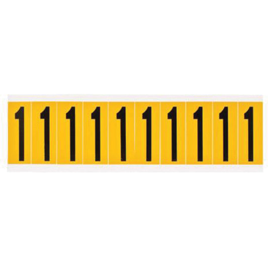 Brady Individual Number and Letter Labels, 1, 2" H, Black on Yellow