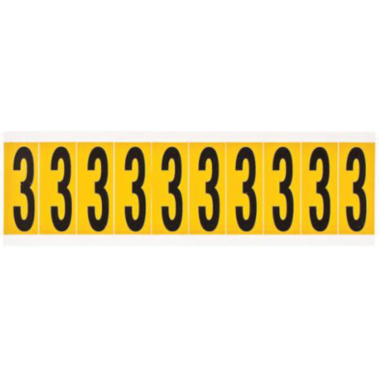 Brady Individual Number and Letter Labels, 3, 2" H, Black on Yellow