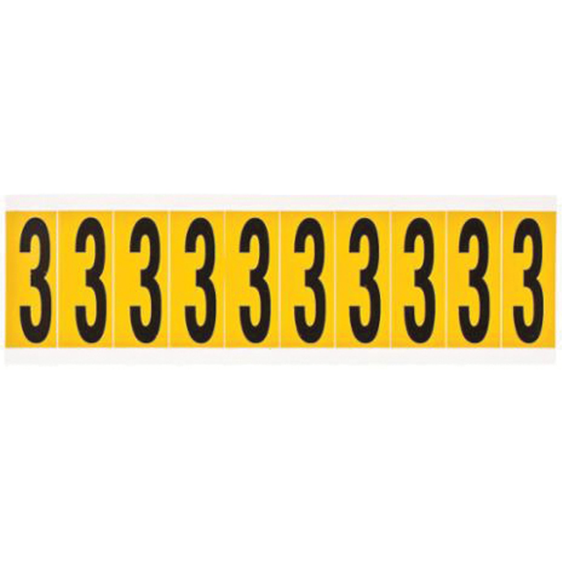 Brady Individual Number and Letter Labels, 3, 2" H, Black on Yellow