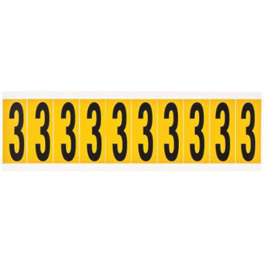 Brady Individual Number and Letter Labels, 3, 2" H, Black on Yellow
