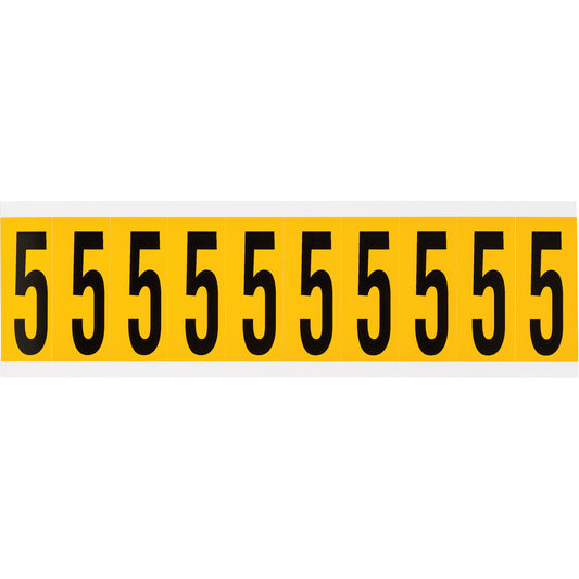 Brady Individual Number and Letter Labels, 5, 2" H, Black on Yellow