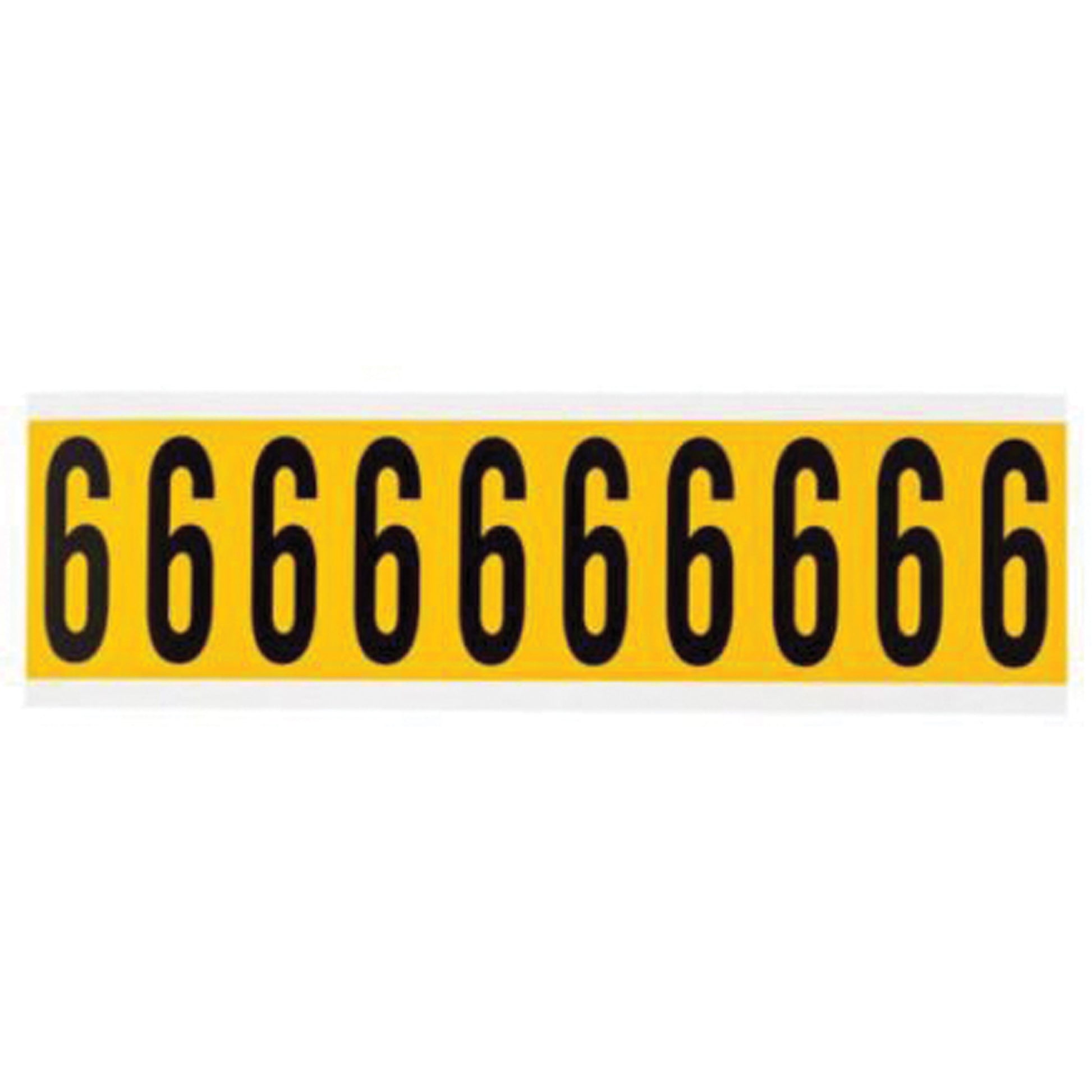 Brady Individual Number and Letter Labels, 6, 2" H, Yellow on Black