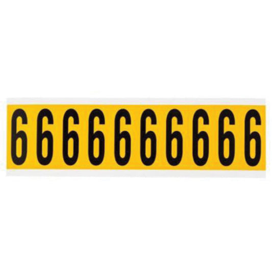 Brady Individual Number and Letter Labels, 6, 2" H, Yellow on Black