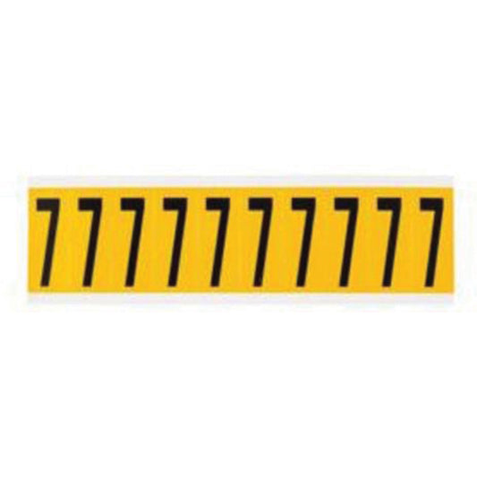 Brady Individual Number and Letter Label, 7, 2" H, Black on Yellow
